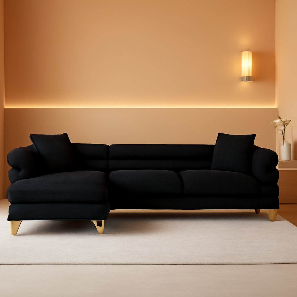 81 Inch Black Teddy Fabric Oversized Corner Sofa L Shaped