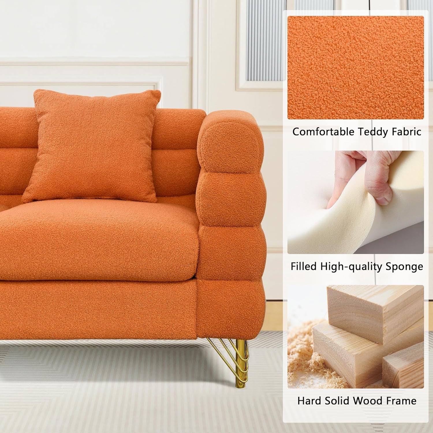 81 Inch Orange Corner L Shaped Sofa Sectional Couch