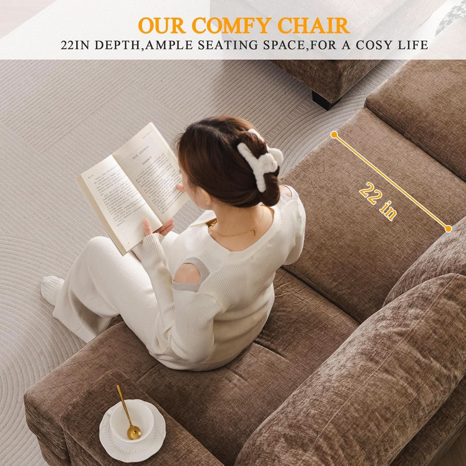 85 Inch L Shaped Couch Armrest Organizer Movable Ottoman