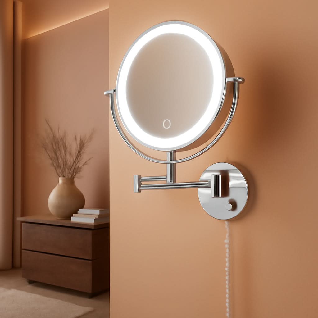 9 Inch Wall Mounted Lighted Magnifying Mirror 1X 10X LED