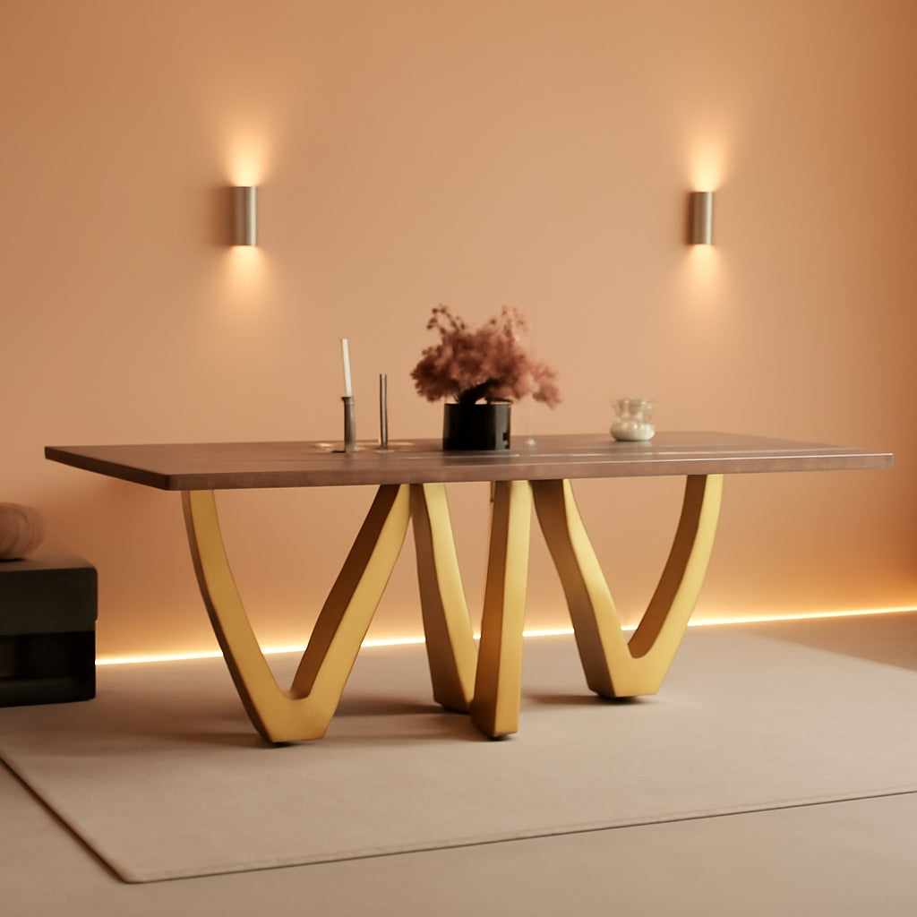 94 Inch Wood Dining Table For 6 To 10 With Gold Base
