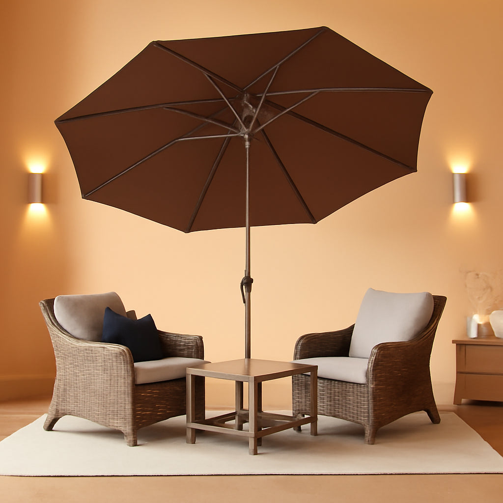 9ft Outdoor Patio Umbrella Brown With Push Button Tilt