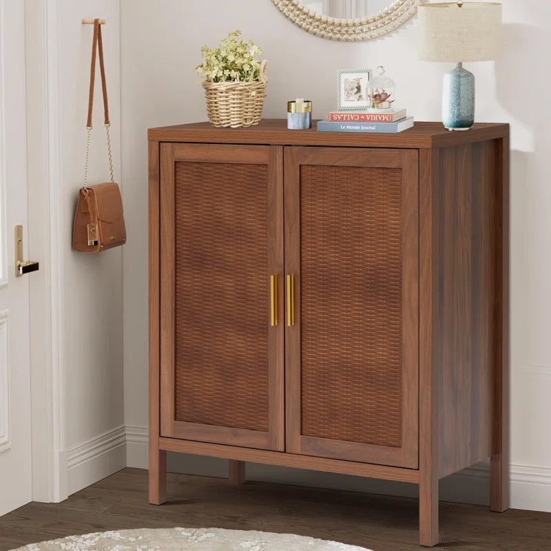 Accent Cabinet With Rattan Veneer And Woodgrain Finish