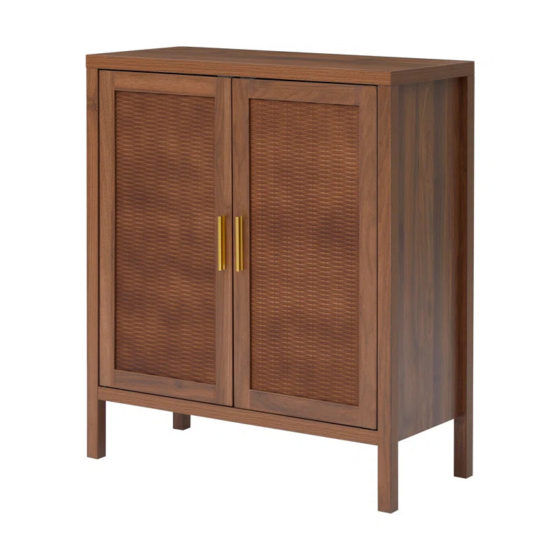 Accent Cabinet With Rattan Veneer And Woodgrain Finish