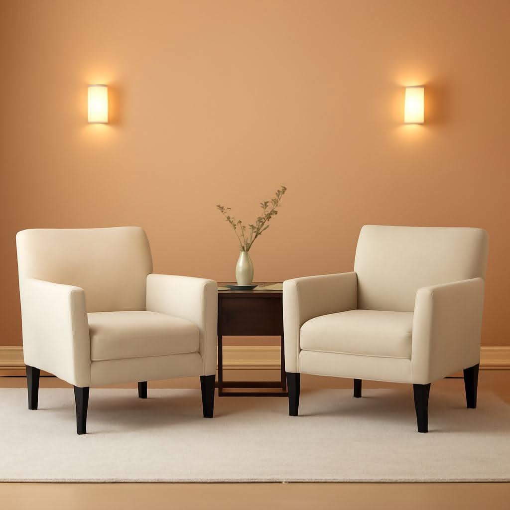 Accent Chair Set Of 2 Oatmeal Textured Upholstered Fabric