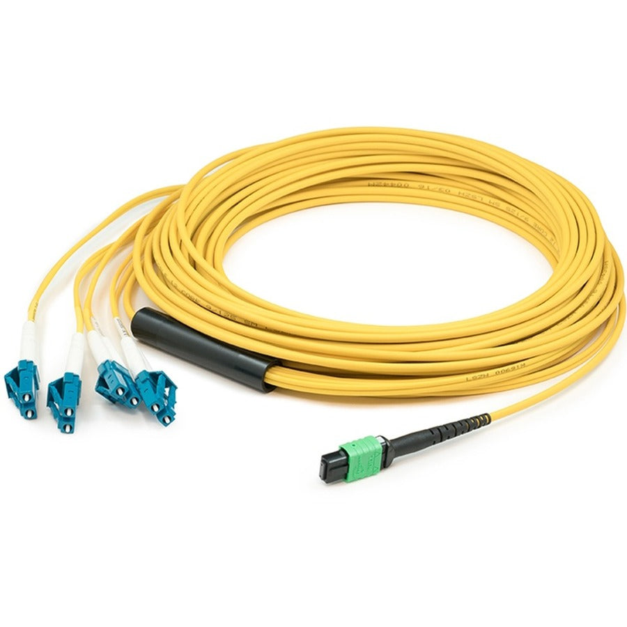 AddOn 15m MPO (Female) to 8xLC (Male) 8-Strand Yellow OS2 OFNR (Riser-Rated) Fiber Fanout Cable ADD-MPO-4LC1-5M9SMF
