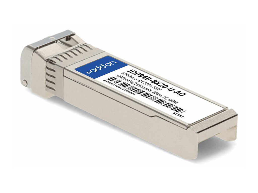 AddOn - SFP+ transceiver module - 10GbE - 10GBase-BX - LC single-mode - up to 12.4 miles - 1270 (TX) / 1330 (RX) nm - TAA Compliant JD094B-BX20-U-AO