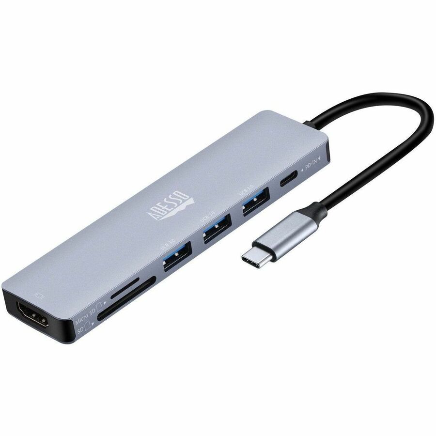Adesso AUH-4025 7 in 1 Docking Station, Supports USB C to x1 4K HDMI, 3x USB-A 3.2, 1x PD,