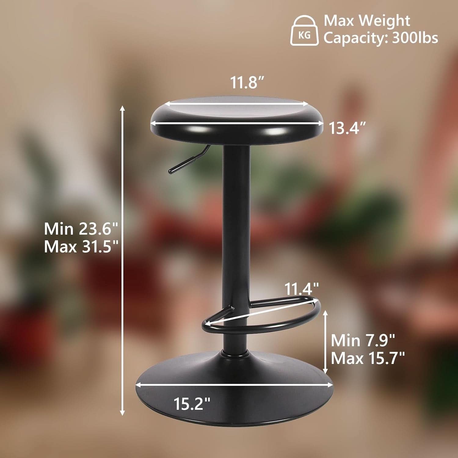 Adjustable Black Counter Height Swivel Bar Stools Set Of 2