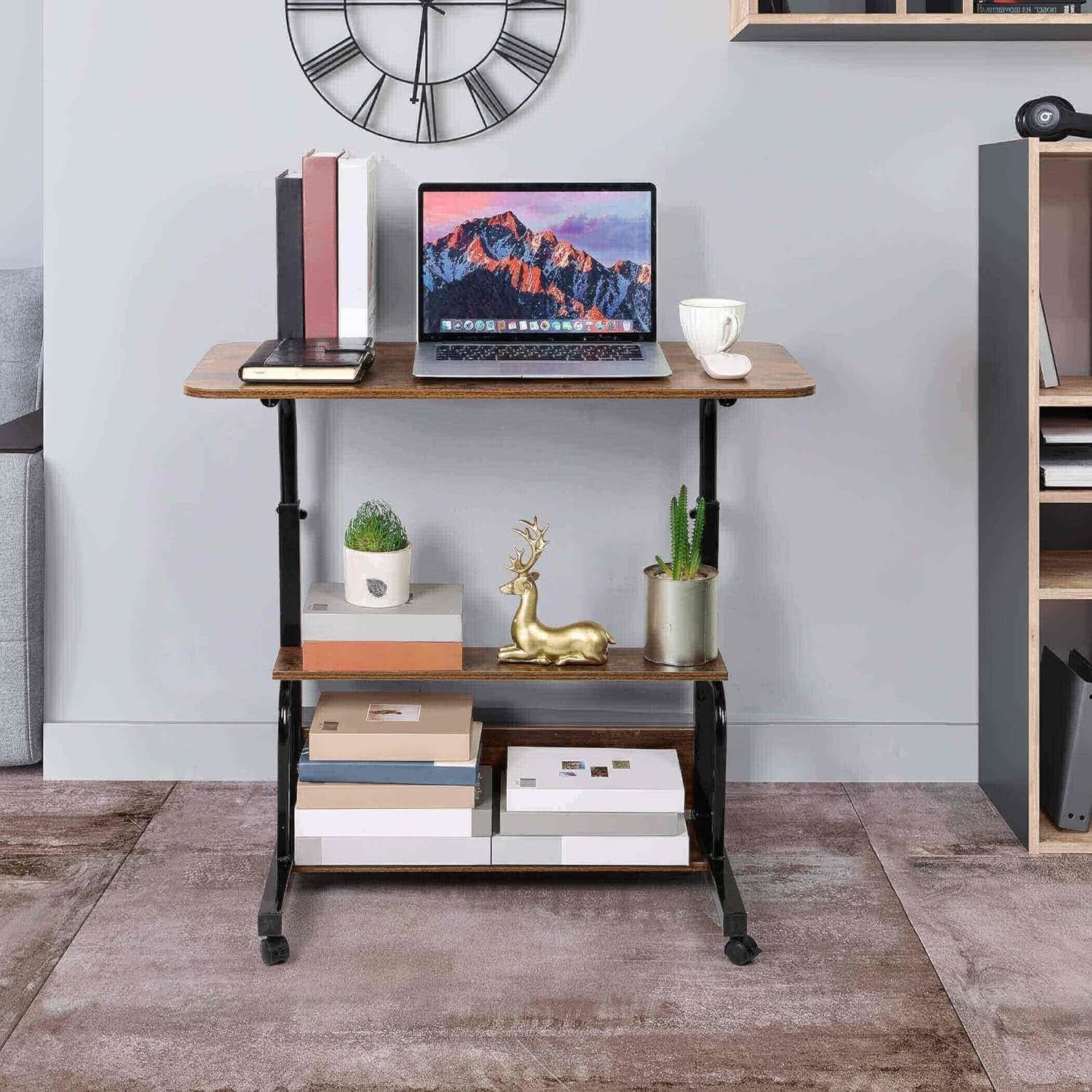 Adjustable Height Mobile Computer Desk with Rolling Wheels