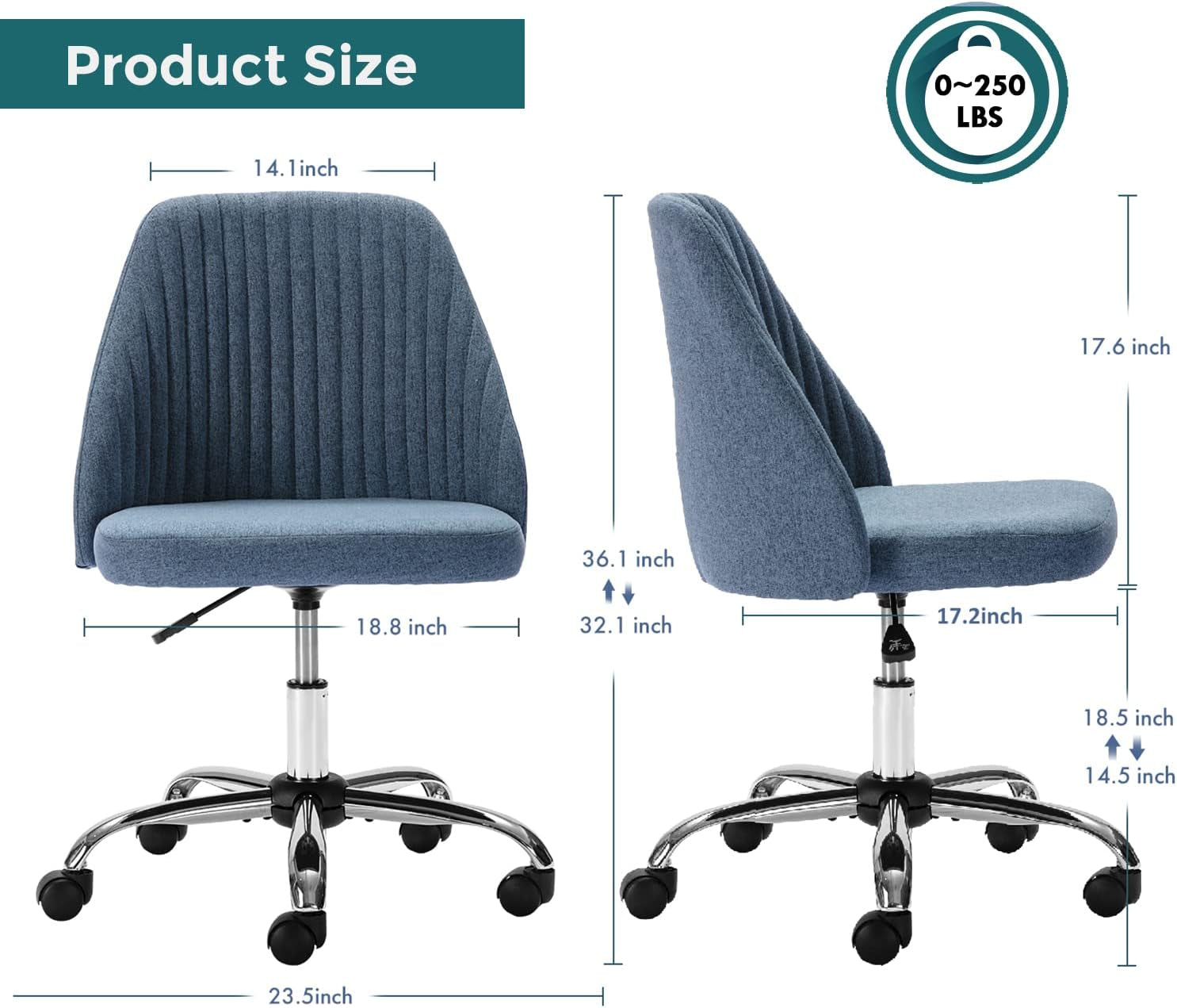Adjustable Rolling Desk Chair For Home Office Workspace