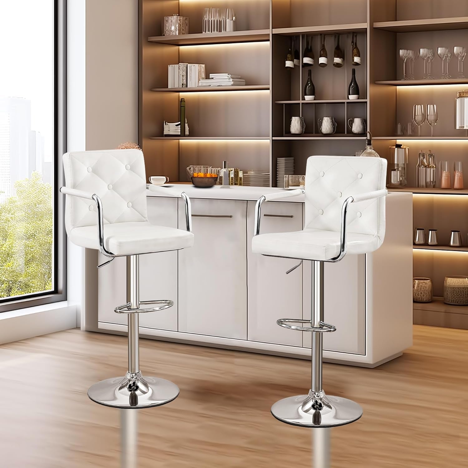 Adjustable Swivel Bar Stools Set of Two White