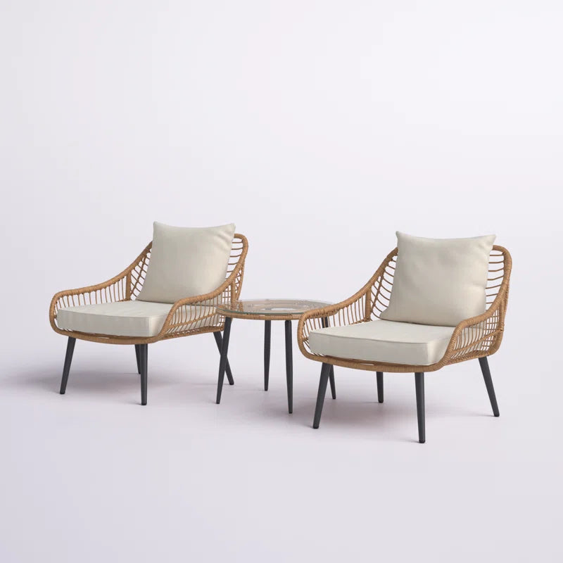 Aiello 3 Piece Outdoor Rattan Seating Set With Cushions