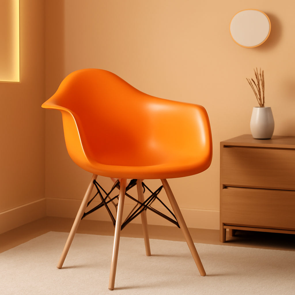 Alonza Orange Plastic Chair With Wooden Legs Waterfall