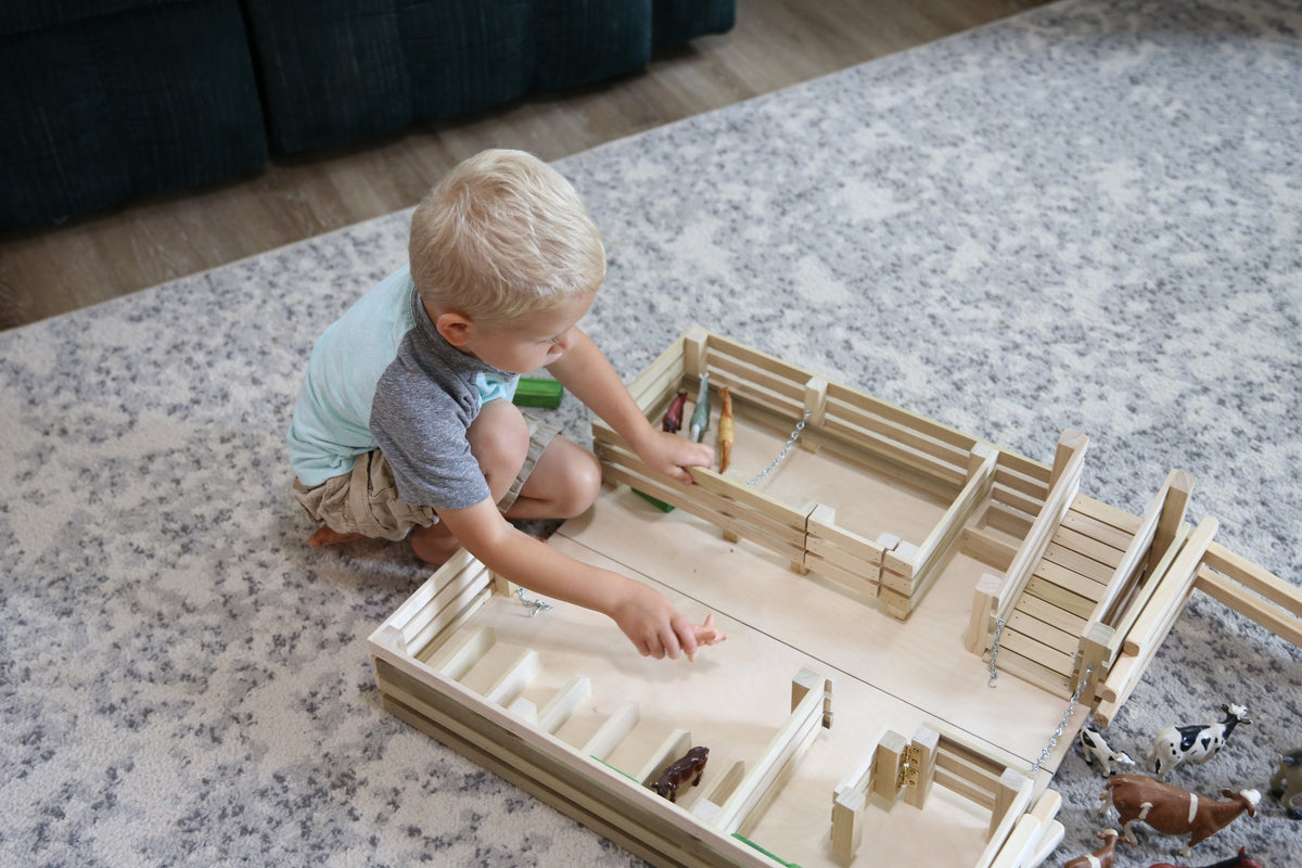Amish-Made Wooden Folding Stock Yard Farm Toy, Unfinished