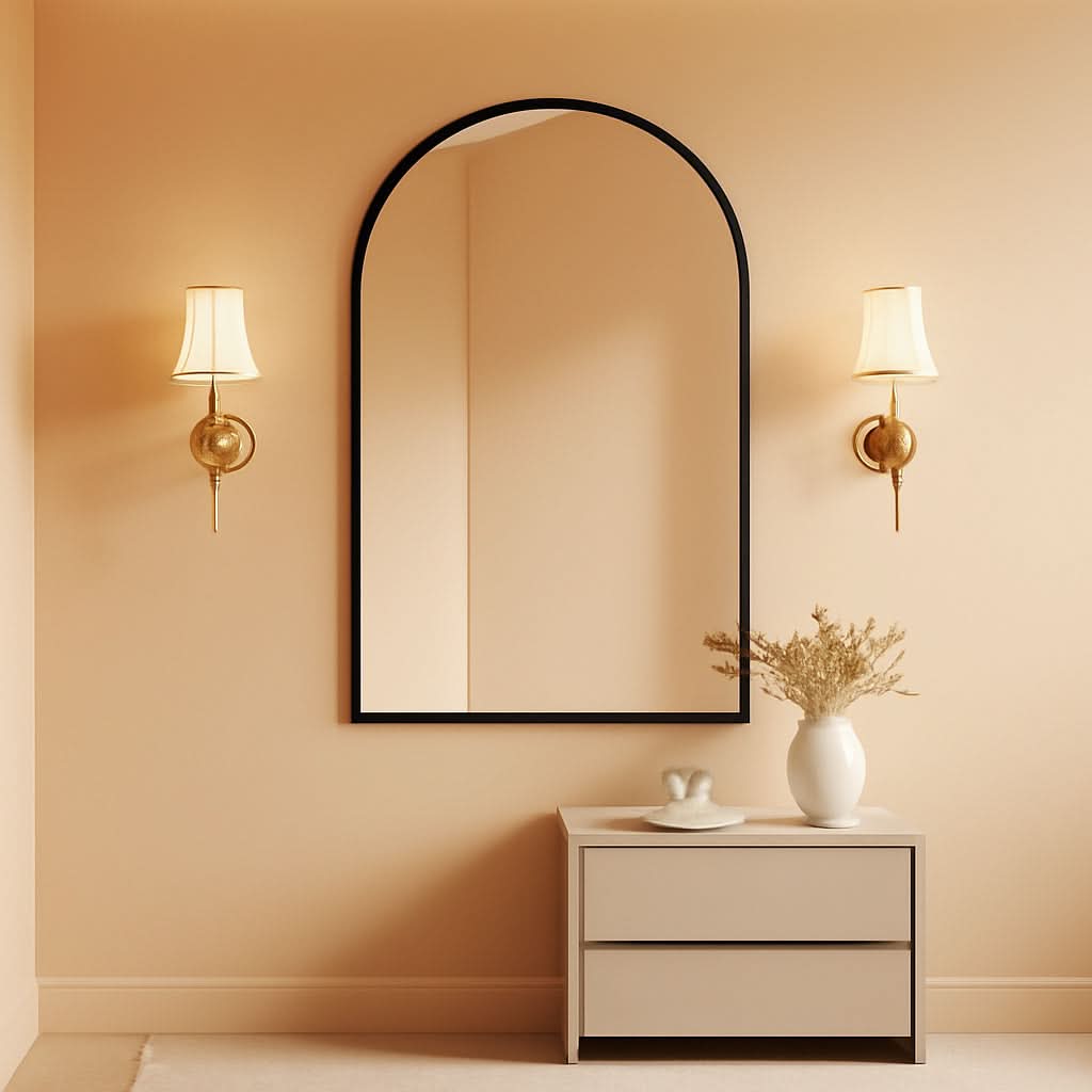 Arched Bathroom Mirror 24x36 Inches Black Aluminum Frame