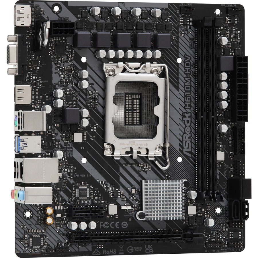 Asrock H610M-Hdv - Motherboard - Micro Atx - Lga1700 Socket - H610 Chipset - Usb 3.2 Gen 1 - Gigabit Lan - Onboard Graphics (Cpu Required) - Hd Audio (8-Channel)