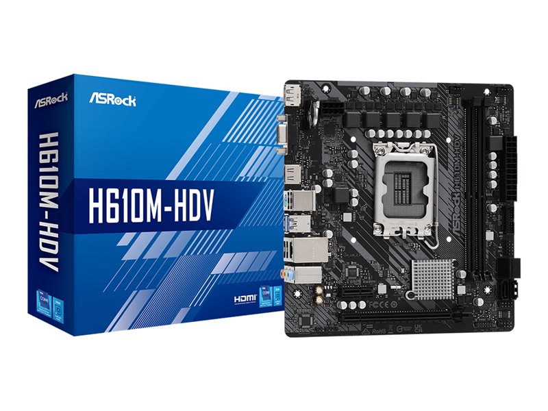 Asrock H610M-Hdv - Motherboard - Micro Atx - Lga1700 Socket - H610 Chipset - Usb 3.2 Gen 1 - Gigabit Lan - Onboard Graphics (Cpu Required) - Hd Audio (8-Channel)