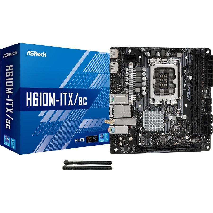Asrock H610M-Itx/Ac - Motherboard - Mini Itx - Lga1700 Socket - H610 Chipset - Usb 3.2 Gen 1 - Bluetooth, Gigabit Lan, Wi-Fi - Onboard Graphics (Cpu Required) - Hd Audio (8-Channel)