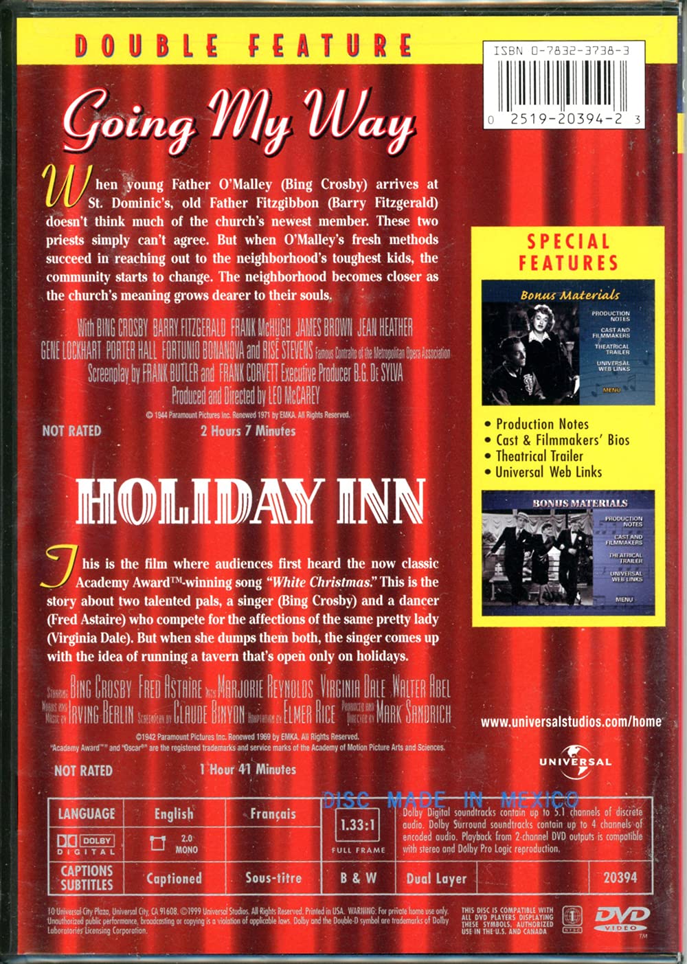Bing Crosby Double Feature: Going My Way / Holiday Inn - DVD