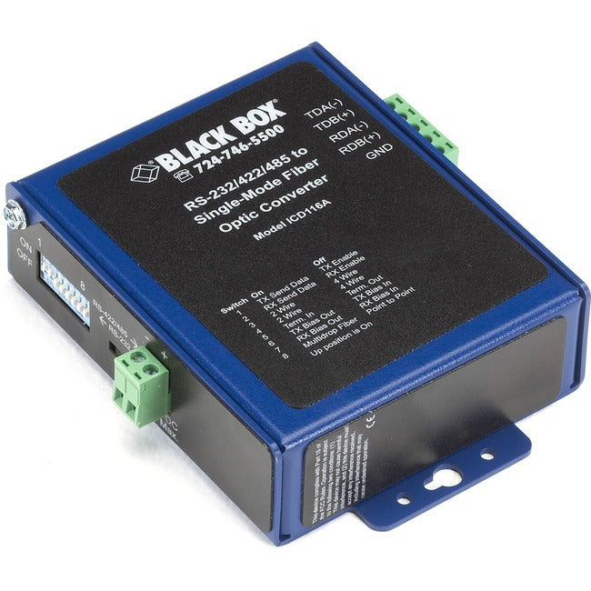 Black Box Industrial Opto-Isolated Serial to Fiber Single-Mode SC Converter ICD116A