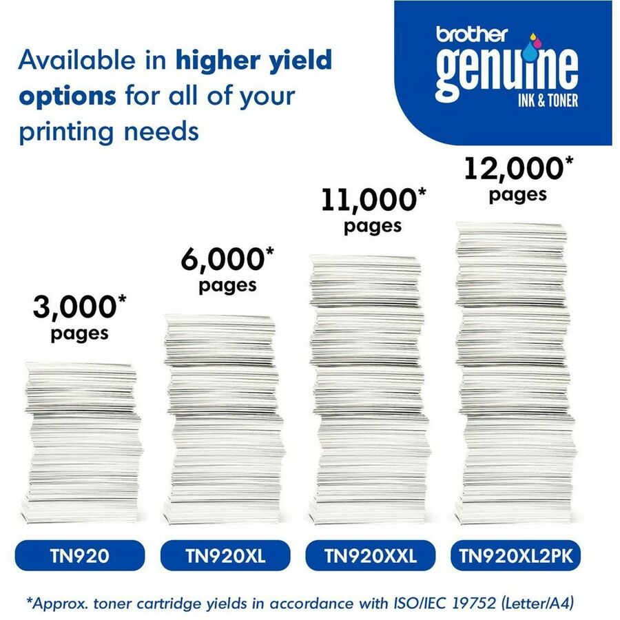 Brother Genuine TN920XL2PK High-yield Toner Cartridge Twin Pack - Laser - Black - High Yie