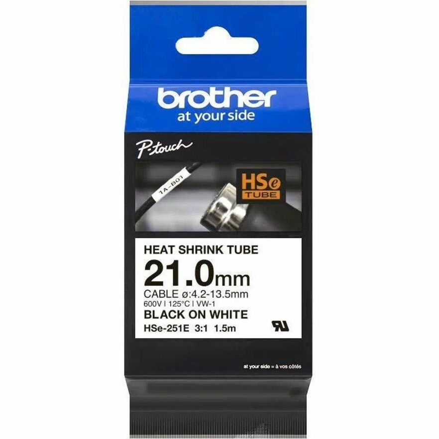 Brother HSe-251E Heat Shrink Tube Tape Cassette - Black on White, 21.0mm wide - 45/64"