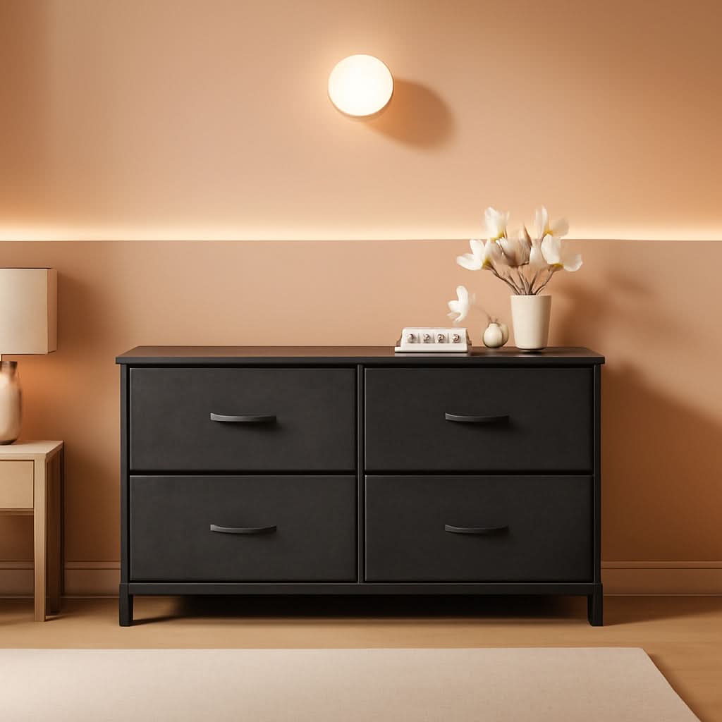 Charcoal Black 5 Drawer Wide Dresser For Bedroom Storage
