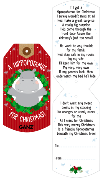Christmas Hippo - 9 Inch