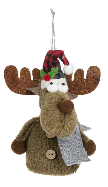 Christmas Moose Plush Ornament Grey Scarf