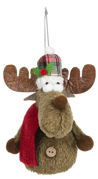 Christmas Moose Plush Ornament Grey Scarf