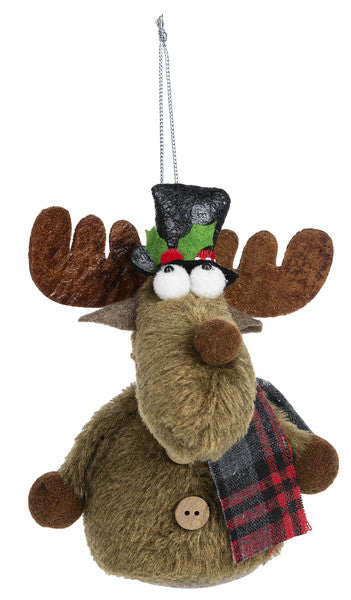 Christmas Moose Plush Ornament Grey Scarf