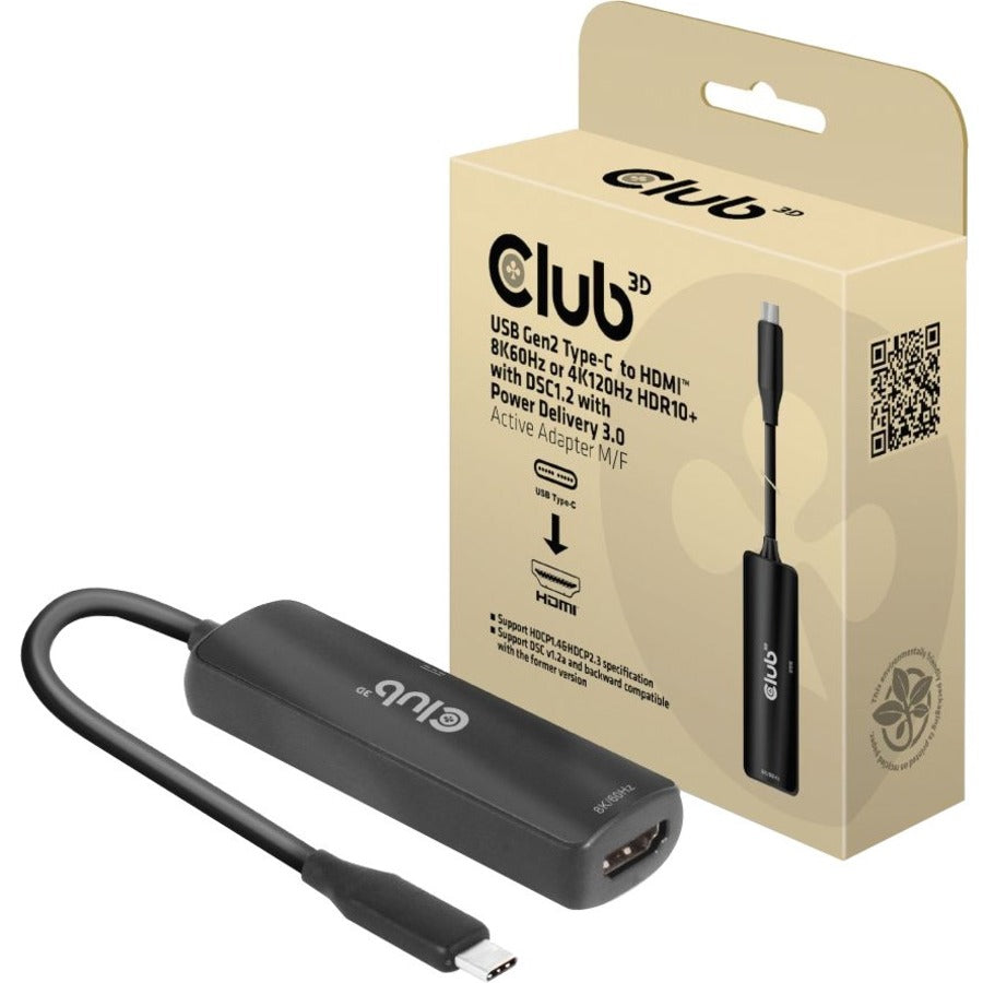 Club 3D A/V Adapter - 1 x HDMI Digital Audio/Video - Female 1 x USB Type-C - Female - 1 x
