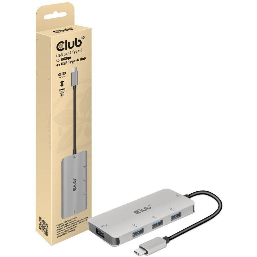 Club 3D CSV-1547 USB Hub - USB 3.1 (Gen 2) Type C - Desktop - 4 USB Port(s) - 4 USB 3.1 Po