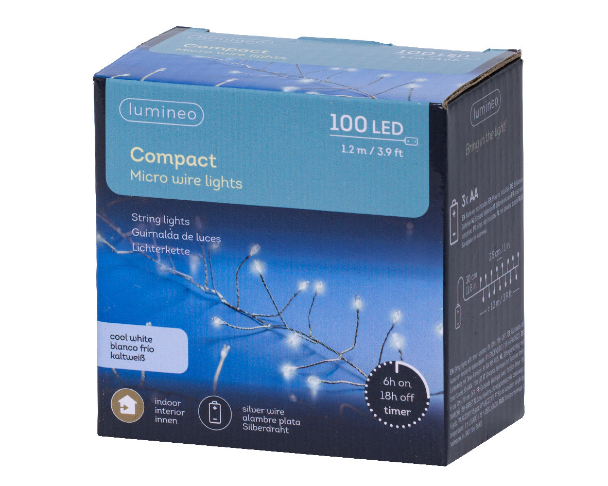 Compact Micro Garland String Lights - 100 LED - Cool White - Silver Wire