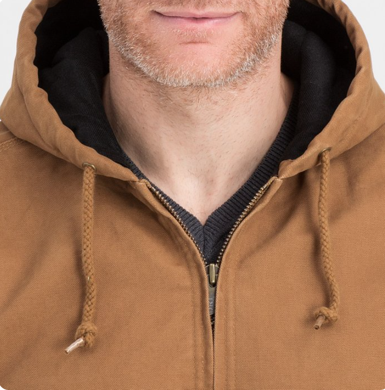 DRI DUCK Hooded Boulder Cloth Jacket with Tricot Quilt Lining – Rugged Warmth, Built to Endure