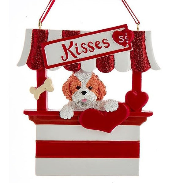 Dog Kisses - Kissing Booth Ornament - Tan Shih-Tzu