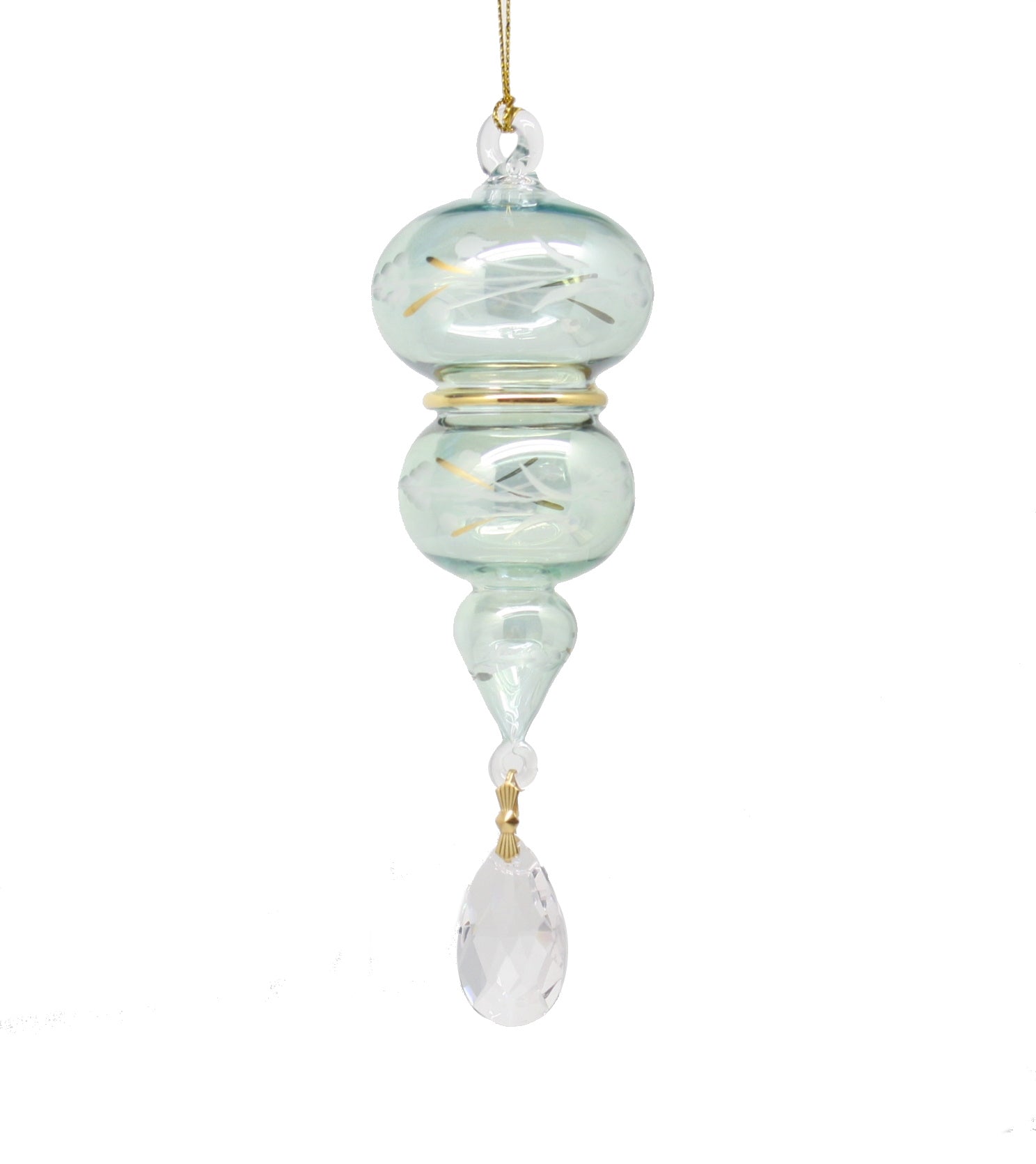 Double Sphere Blown Glass with Crystal Dangle - Green