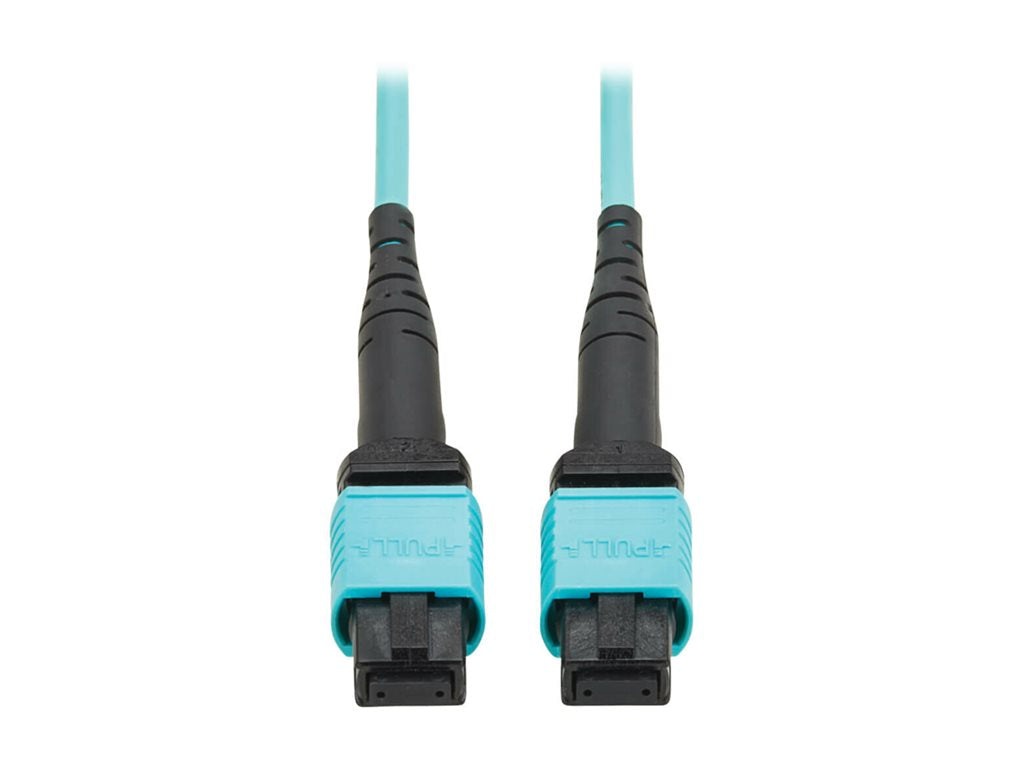 Eaton Tripp Lite Series 100G Multimode 50/125 OM4 Fiber Optic Cable 12F MPO/MPO-PC F/F Type-B Polarity OFNP Aqua 1M TAA - Network N845B-01M-12TAA