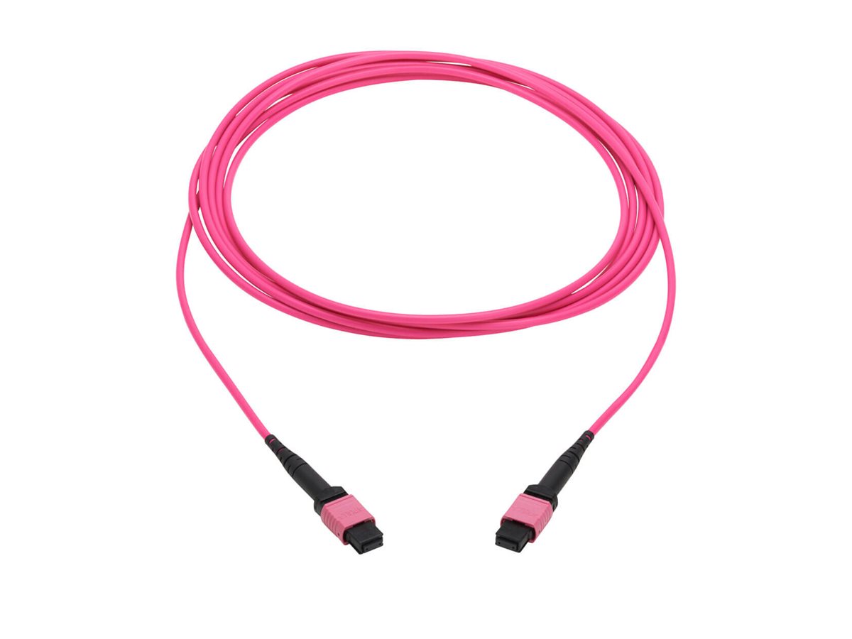 Eaton Tripp Lite Series 100G Multimode 50/125 OM4 Fiber Optic Cable (12F MTP/MPO-PC F/F), OFNP, Magenta, 3 m (9.8 ft.), TAA - N845B-03M-12MTA