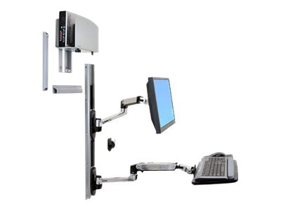Ergotron LX Wall Mount System - Mounting kit (wall arm, CPU holder, mouse holder, 2 track covers, keyboard arm, 2 cable channels, wrist rest) - for LCD display / PC equipment - polished aluminum - scr