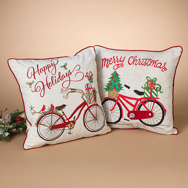 Fabric Holiday Bicycle Design Pillow - Merry Christmas