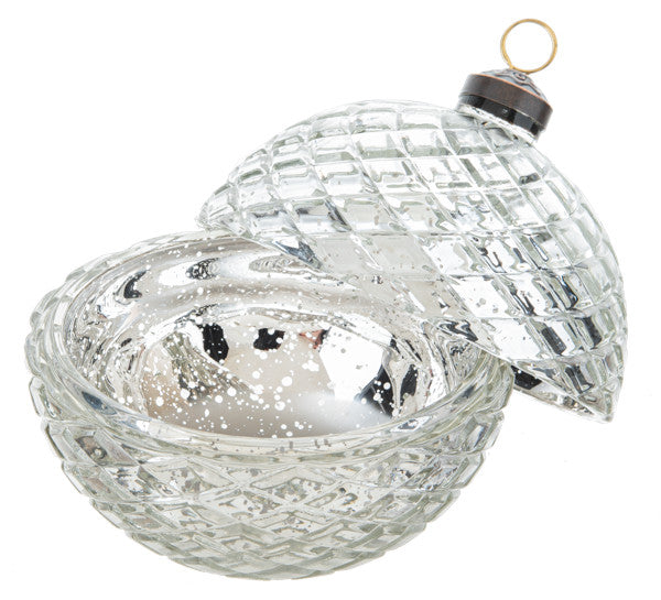 Faceted Glass Ornament Trinket Box with Place Card Holder - Silver