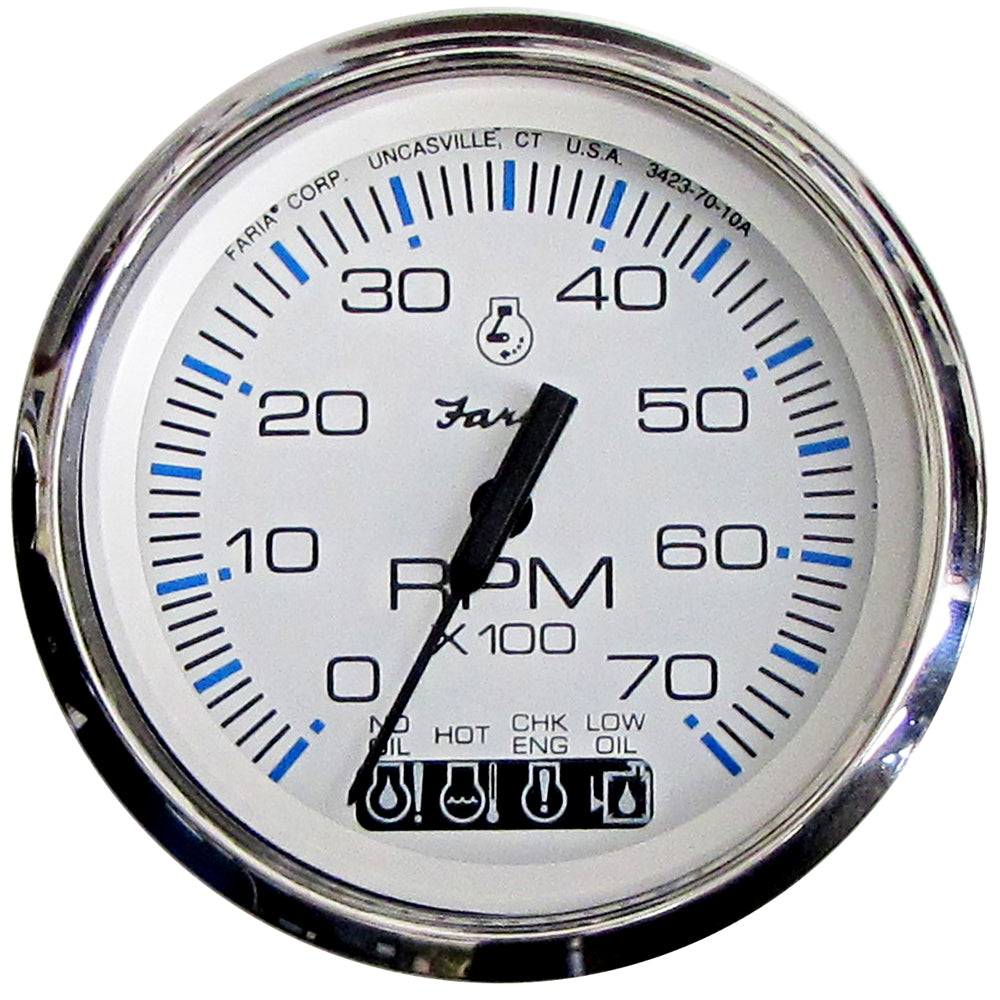 Faria Chesapeake White SS 4" Tachometer w/Systemcheck Indicator - 7000 RPM (Gas)