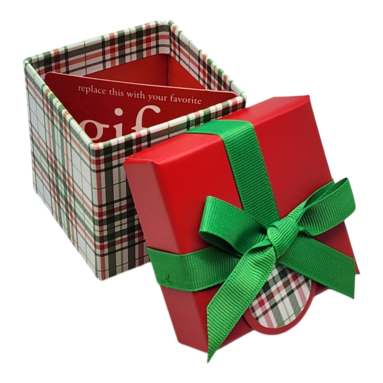 Gift Box Cube for Gift Cards - 3" x 3" - Christmas Plaid