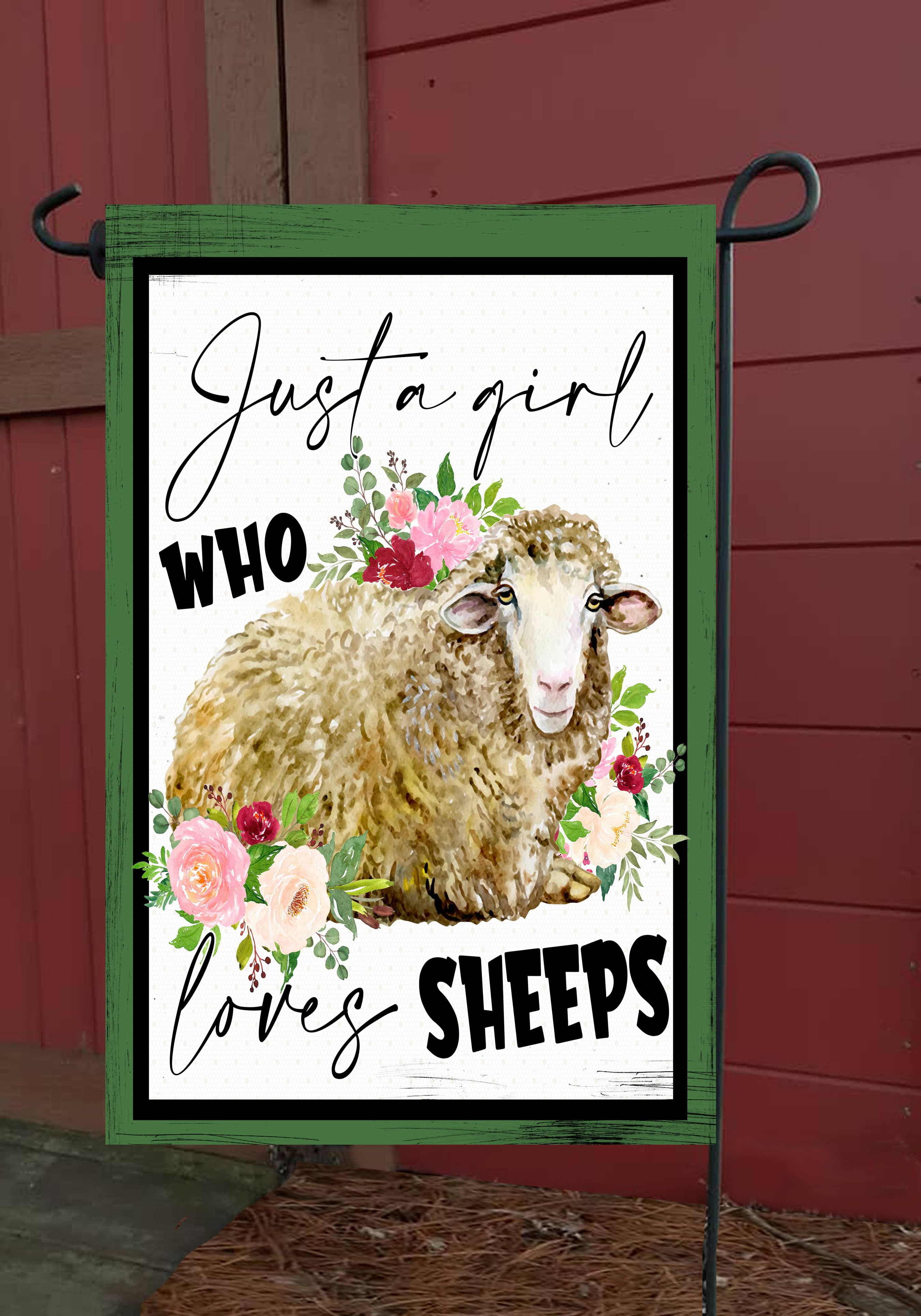 Girl Loves Sheep Garden Flag