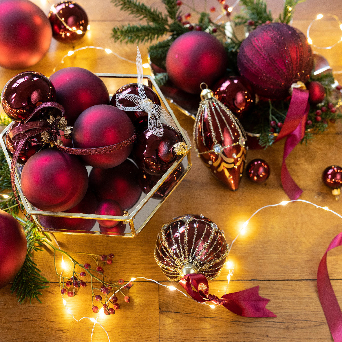Glass 2.4" Ornaments - 10 piece Set - Deep Ruby