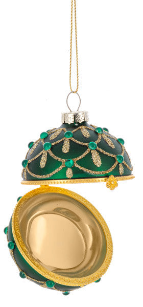 Glittered Hinged Ball Ornament - Emerald Elegance