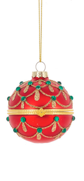 Glittered Hinged Ball Ornament - Ruby Radiance