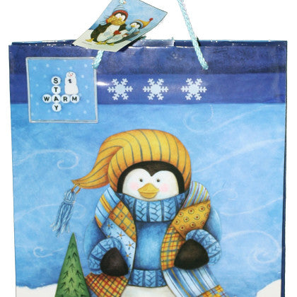 Gloss Finish Deluxe Gift Bag - Frosty Friends - Medium (12.5 x 10.5 x 4)